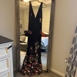 Lulu's Black Maxi Dress with Floral Embroidery